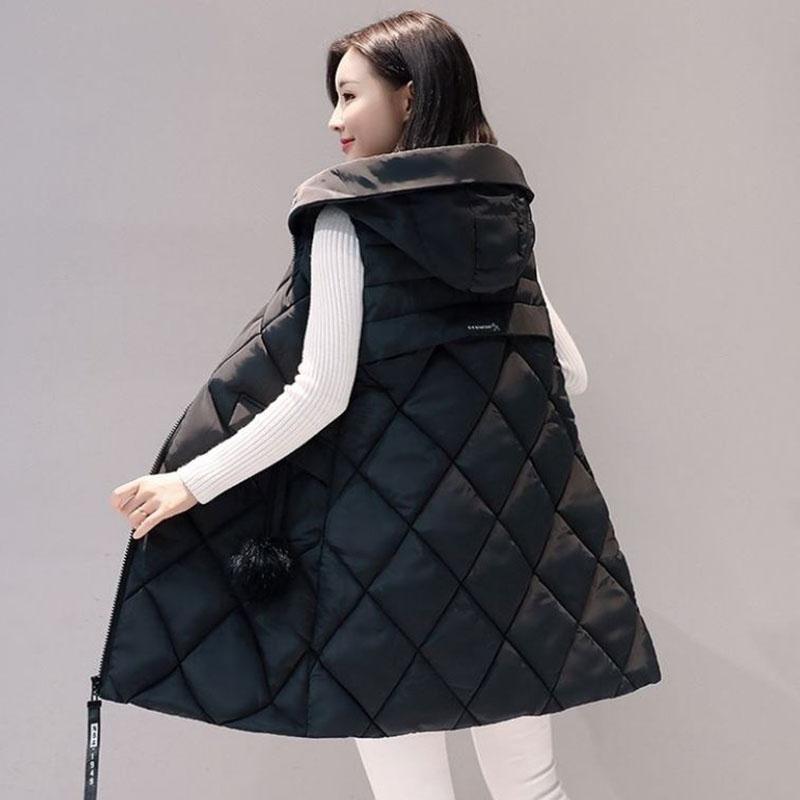 Women's Down Cotton Hooded Vest Jacket Winter Sleeveless Thicken Warm Jacket