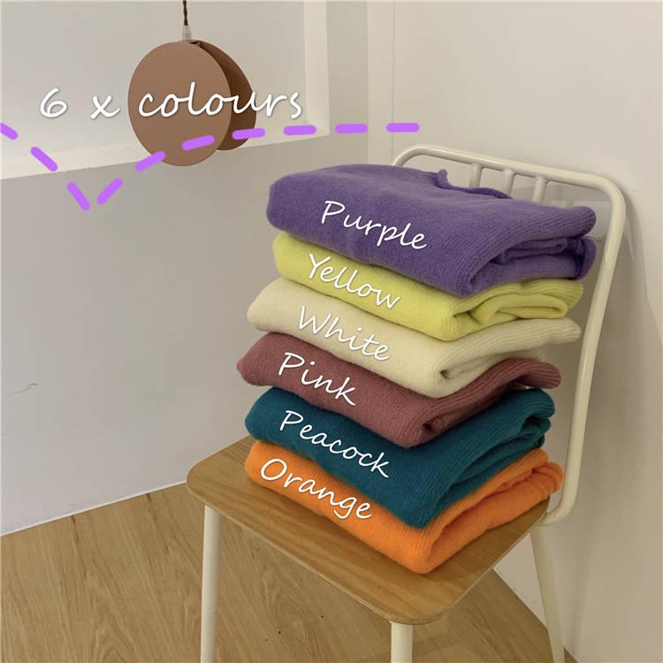 Pofulove Autumn Winter Korean Loose Lazy Candy Color Curled Half-high Collar Long-sleeved Sweater