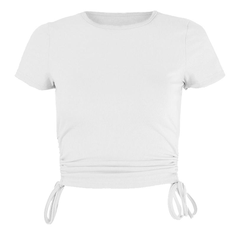 Sexy Printed Short-sleeved T-shirt Women Drawstring Navel Round Neck Casual Top Vacation Party Daily