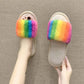 Fashion Slippers for Women Rainbow Fur Winter Slipper Luxury Designer Plus Size Cotton Slides Plat Non Slip Ladies Slipper