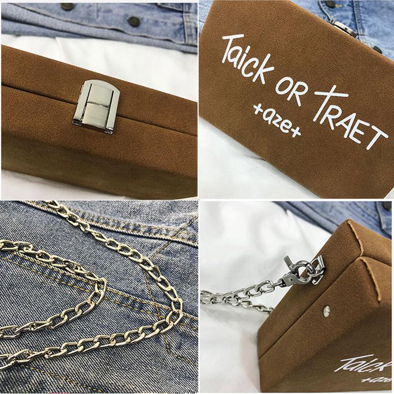 Women Box Bag Handbags Metal Chain Frosted Letters Clutch Purse Shoulder Crossbody Bags Clasp Closure