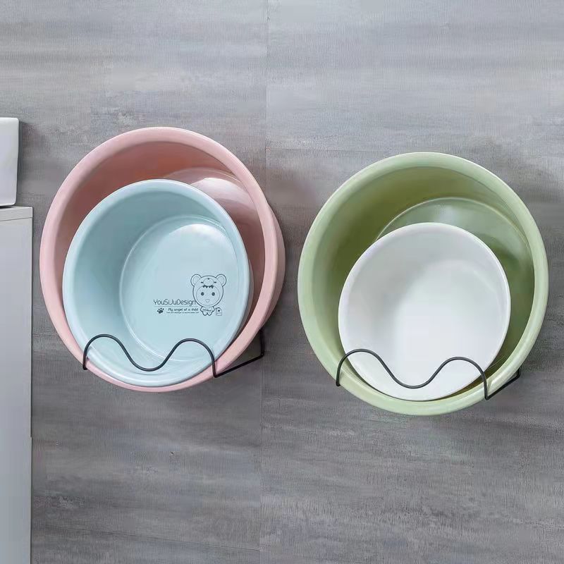 2PCS Washbasin Rack Put Basin Storage Rack Nail-free Towel Rack Dormitory Household Kitchen Bathroom Wall Hanging Rack Drain Basket Pot Cover Rack