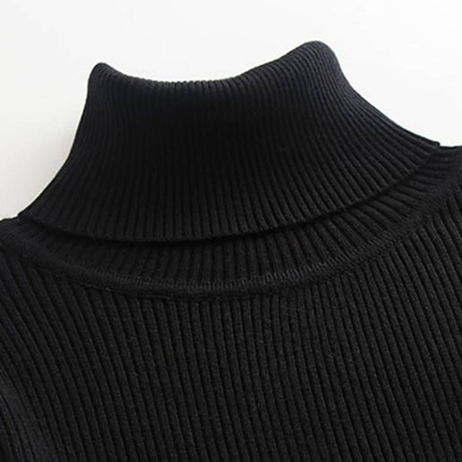 Pofulove Black Turtleneck Women's Autumn Winter Slim Fit Bottoming Shirt Long-sleeved Skinny Sweater