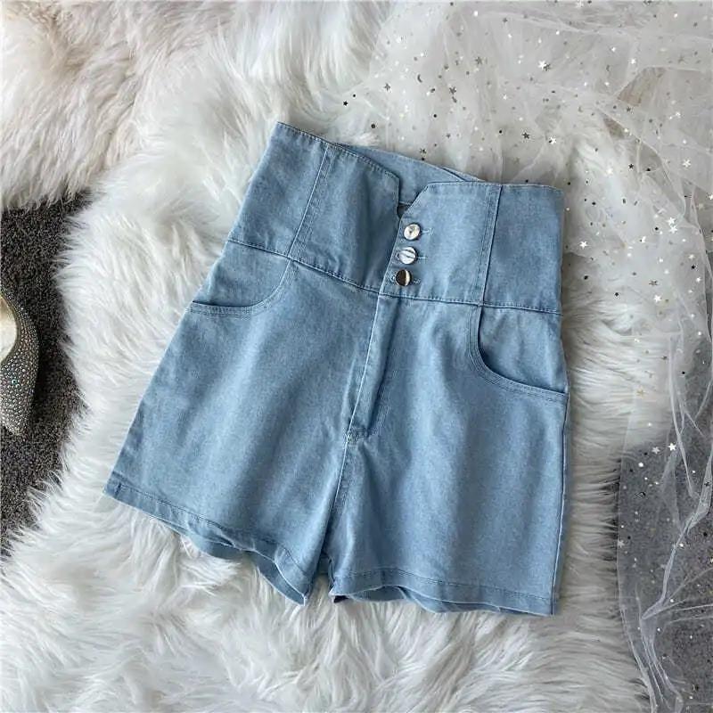 High Waist Denim Shorts Female Summer Retro Student Korean Version Was Thin and Wild Loose Wide-leg Shorts