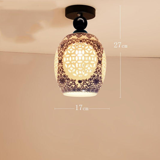 Chinese Chandelier Balcony Lantern Chandelier Creative Restaurant Chafing Dish Shop Ceramic Lamp