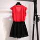 Fashion Plus Size Shorts Set Women's Summer Sleeveless Pleated Blouse Chiffon Shorts Two-piece Suit