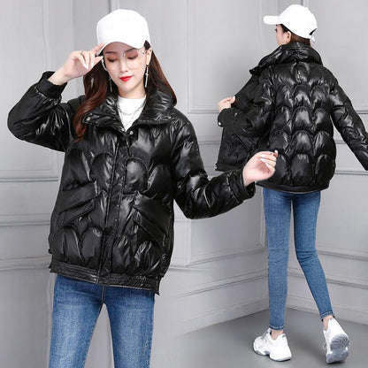 Fashion Trendy Down Cotton Jacket Women Korean Style Short Light Thin Loose Thick Warm Shiny Coat