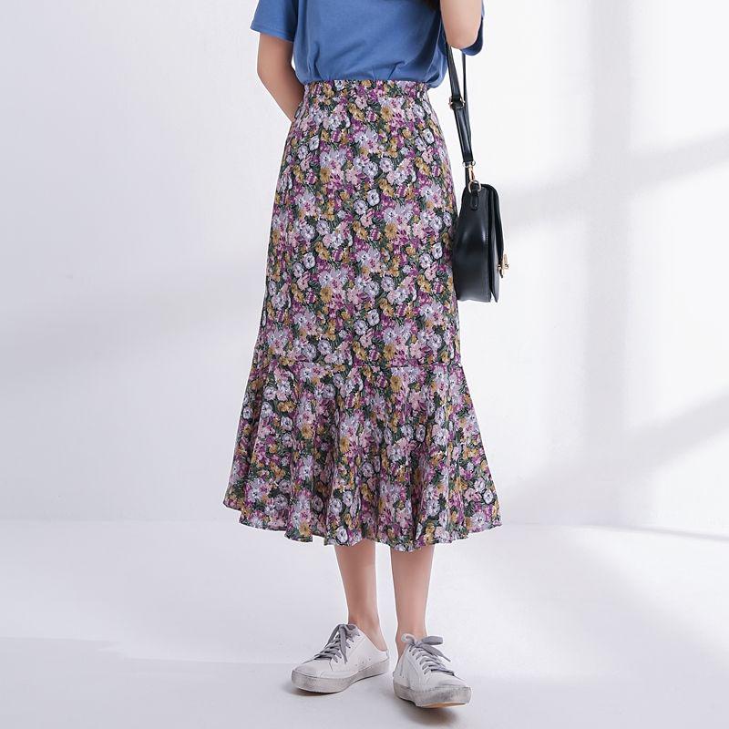 Skirt Chiffon High Waist Thin Lotus Leaf Flowers Mid-length Irregular Fishtail Skirt