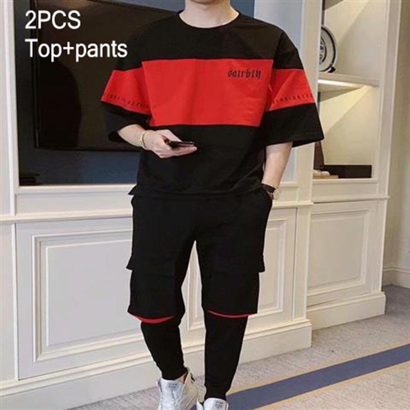 Summer Mens Sets Tracksuit Men's Sportswear Slim T-shirt+pants
