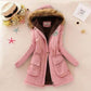 WTEMPO Fleece Hooded Cotton-padded Jacket Women's Waist Lamb Velvet Student Cotton-padded Jacket with Woolen Collar Padded Jacket