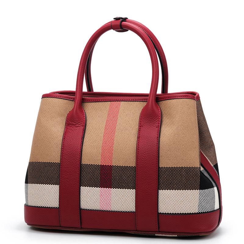 Leather Bag Ladies Trend Large Capacity Plaid Canvas Handbag All-match Commuter Shoulder Messenger Bag