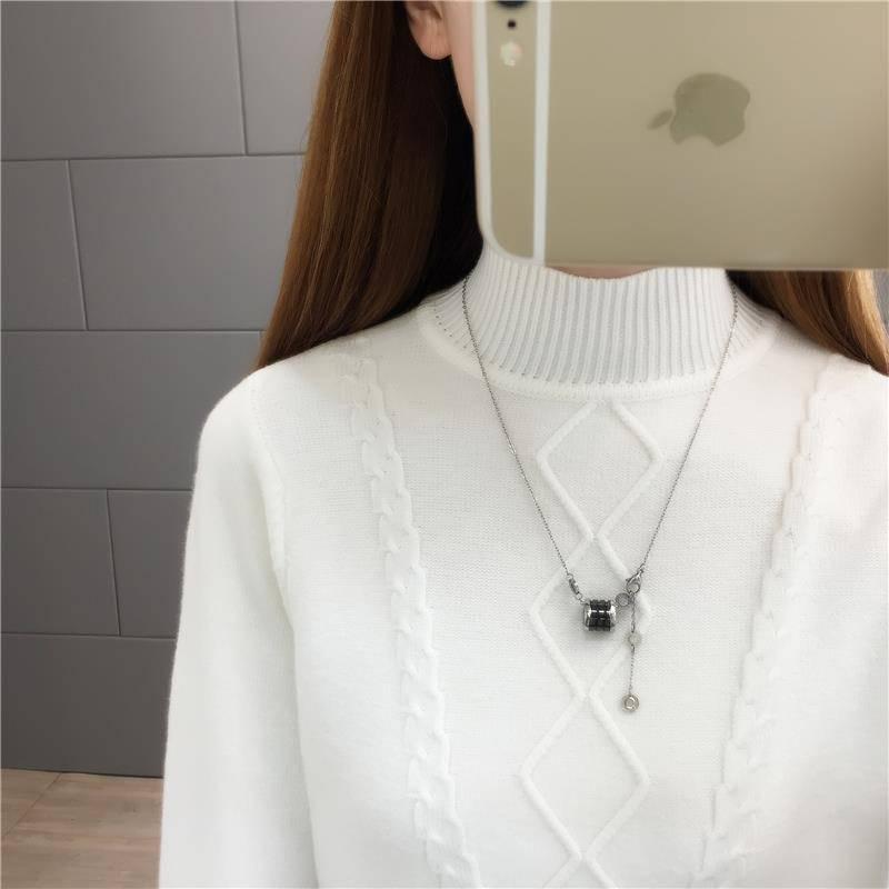 Women's Green turtleneck sweater Warm winter Long Sleeve knit Pullover jumper Solid Sweater short