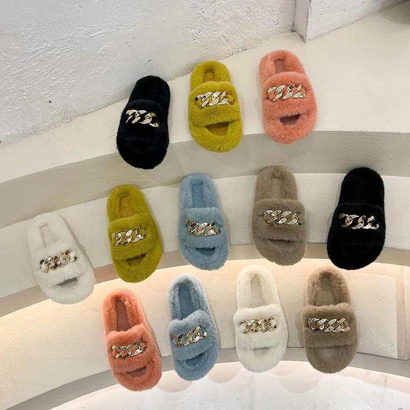 Women Winter Slippers Furry Fashion Luxury Designer 2021 New Indoor Casual Fur Cotton Slide Shoes Ladies Platform Slipper Plus Size 41