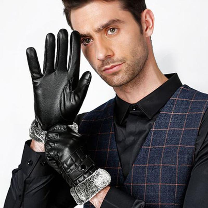 Men's Winter Leather Gloves Warm and Velvet Waterproof Touch Screen Gloves Motorcycle Gloves