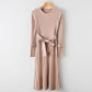 Autum Winter  Women's Long Sweater Dress Over The Knees Long-sleeved Round Neck Knit Sweater Dress