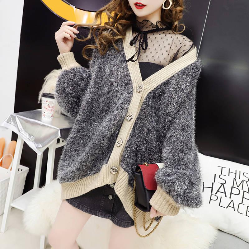 Sweater Cardigan Women's Autumn and Winter New Thick and Fairy Loose Net Red Knit Jacket