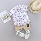 Children's Clothing Boys' Middle and Small Children's Set 1-4 Year Old Baby Stand Collar Leaf Animal Shirt Shorts Suit