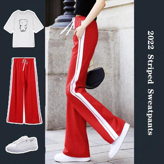 Ladies Loose Wide Leg Pants Summer Black Fashion Sports Straight Large Size Long Casual Pants