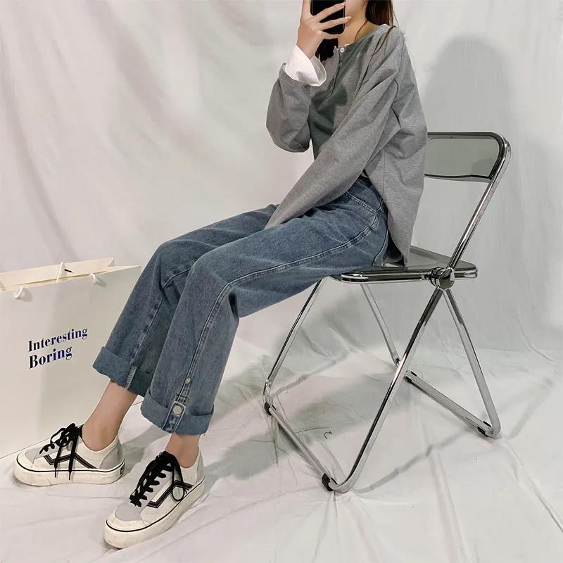 Light Blue Straight Jeans Women's High Waist and Thin All-match Spring New Loose Dad Wide Leg Pants