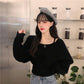 Design Sense French Niche Waist Sleeves Are Thin, Fake Two-piece Clavicle Strapless Large Size Long-sleeved Sweater Women's Blouse
