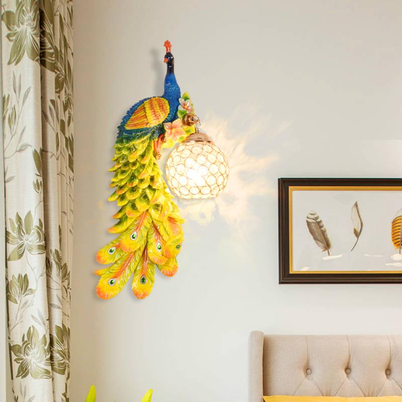 Retro peacock crystal LED wall lamp minimalist Living room background bedroom Phoenix wall lamp