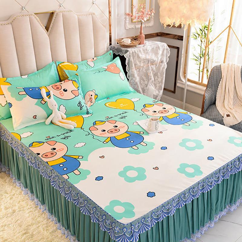 Skin-friendly Bed Skirt Bedspread Sheets Non-slip and Dust-proof Bed Sheet Protective Cover Bed Skirt Three-piece Bedding