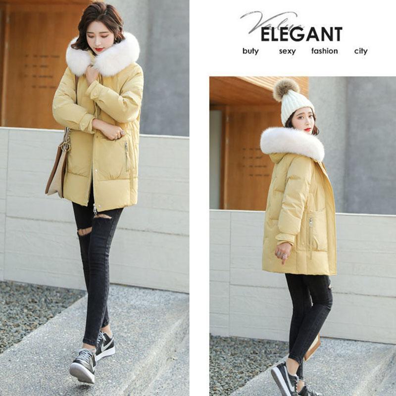 Down Jacket Women's Mid-length White Duck Down and Real Fur Collar Warm Winter Fashion Korean Style Slim Coat
