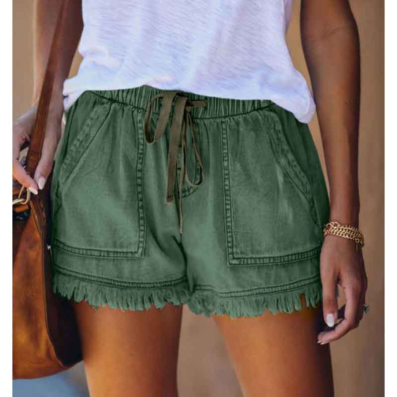 Summer Casual Ladies High-waist Denim Shorts Elastic Waist Slim-fit Denim Shorts