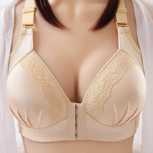 Front Button Type No Steel Ring Beautiful Back Gathers and Collects Bra Anti-sagging Large Size Medium and Thin Ladies Sexy Cotton Comfortable Bra