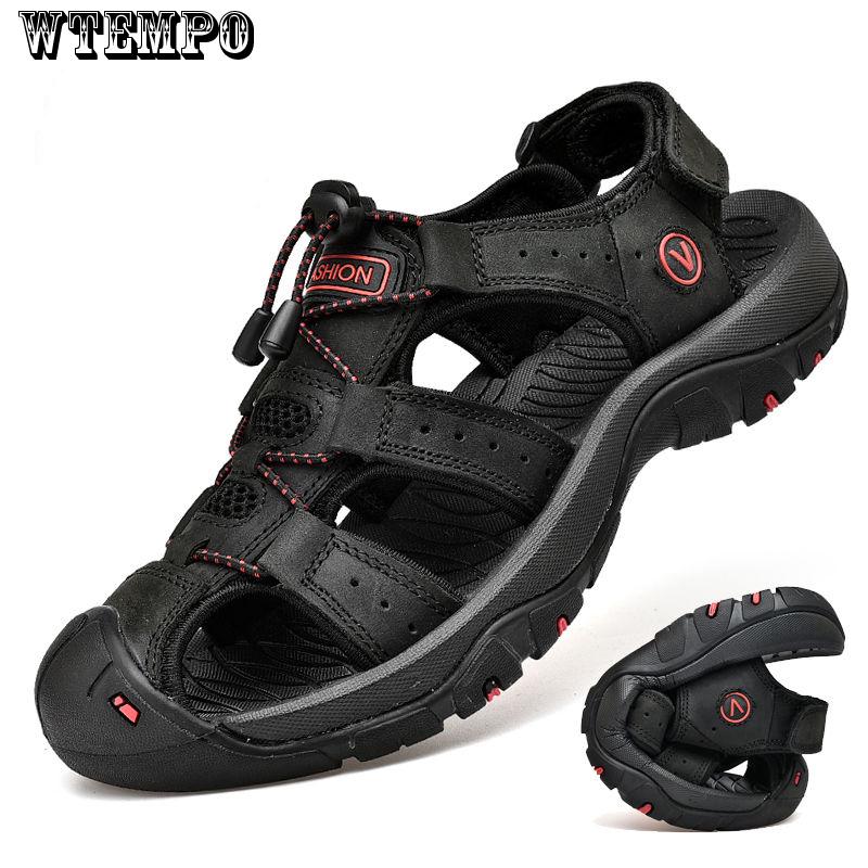 Summer Wading Shoes Genuine Leather Flat Sandals Breathable Beach Shoes Casual Hiking Shoes