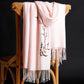 Winter Solid Color Imitation Cashmere Embroidered Scarf Mid-length Ladies Ethnic Style Tassel Shawl Warm Scarf Fabric Soft