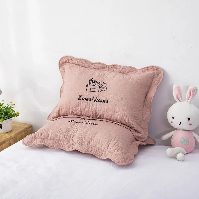 Solid Color Cartoon Embroidered Cotton Quilting Thickening Process Four Seasons Universal Adult Children's Pillowcase Pillowcase 60*40