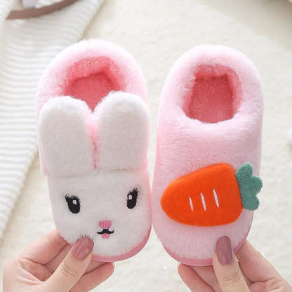 Kids Fur Slides Kids Shoes Autumn Winter Indoor Non-slip Cute Rabbit Cotton Home Slippers Baby Girls Slippers