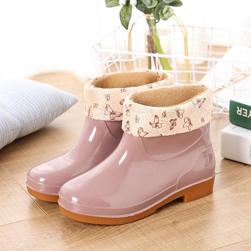Water Shoes Girls Low Cut Adult Rain Boots Women Plus Velvet Short Tube Fashion Water Boots Women Non-slip Rain Boots Women Waterproof Shoes