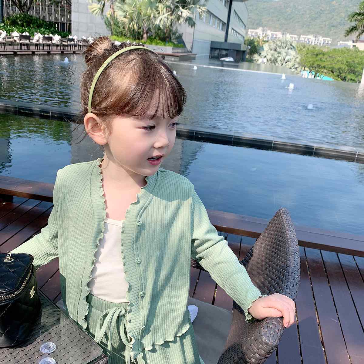 Girls' Suit Spring Clothes Children's Foreign Style Long Sleeve Cardigan Coat Baby Leisure Wide Leg Pants Two Piece Set