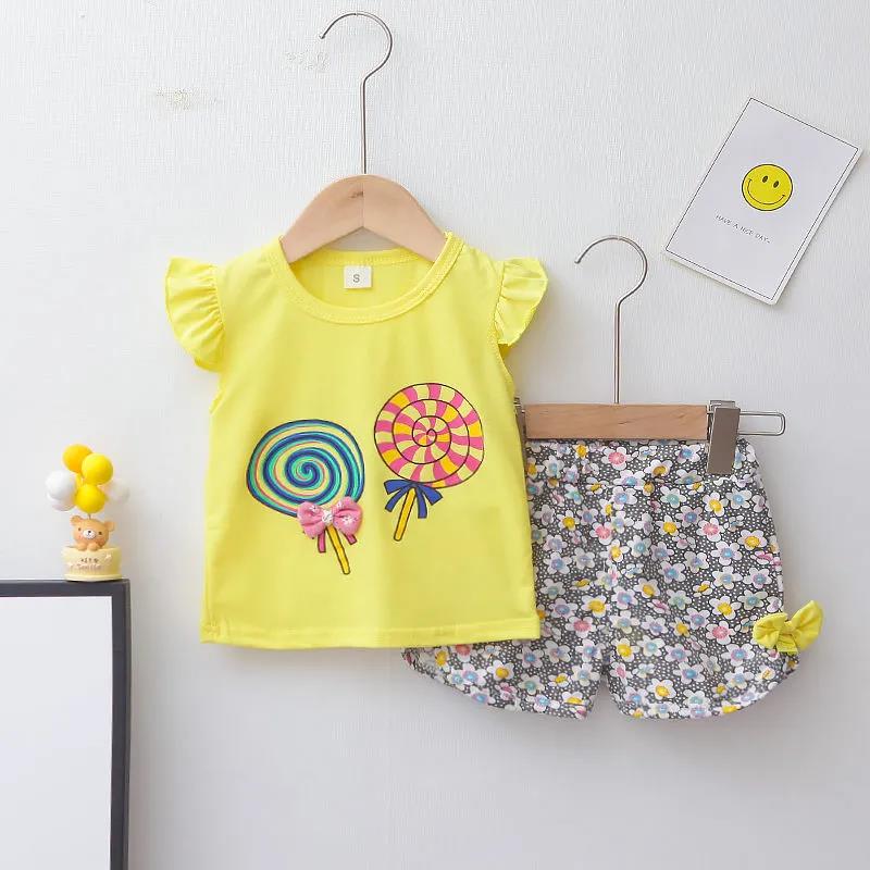 Girls' Suit Summer 1-2-3-4 Years Old Baby Baby Two-piece Short Sleeve Cute
