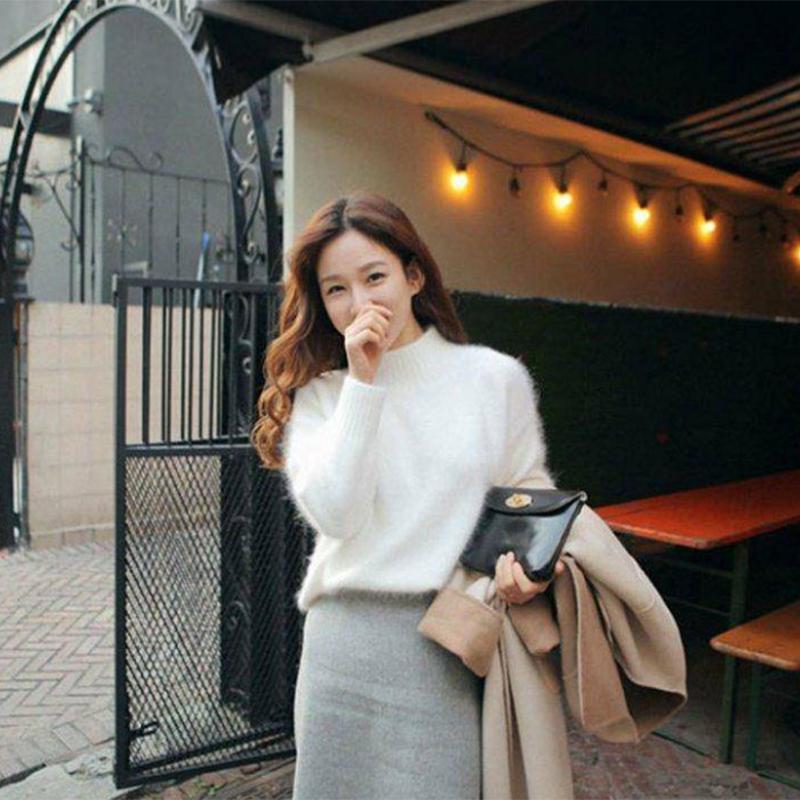 Pofulove ladies hooded thick mink velvet knitted bottoms non-shedding half turtleneck sweater
