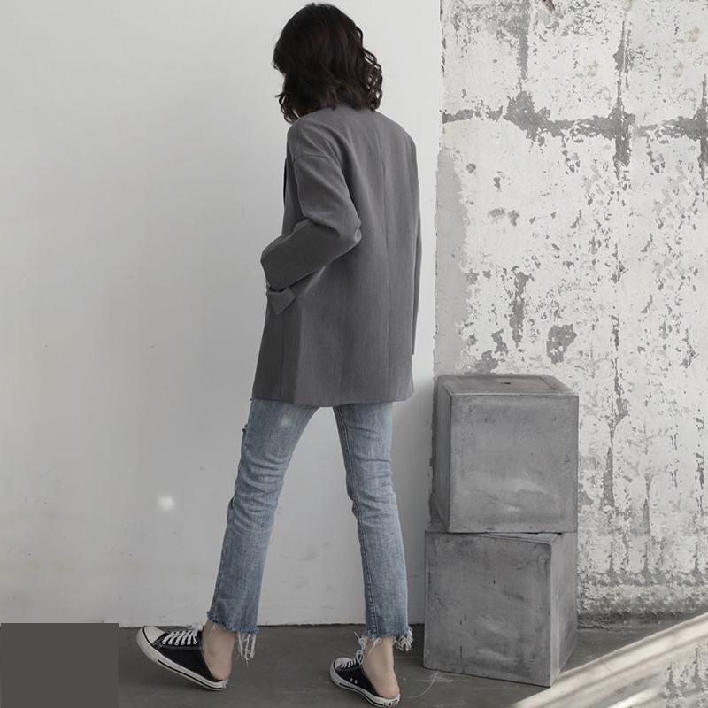 Gray Suit Jacket Design Sense Temperament Casual Loose Women's Casual Suit Jacket Long Section of Small Suit British Style