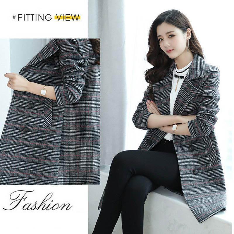 Spring and Autumn Temperament Mid-length Coat Popular Casual Loose Plaid Windbreaker Jacket Women