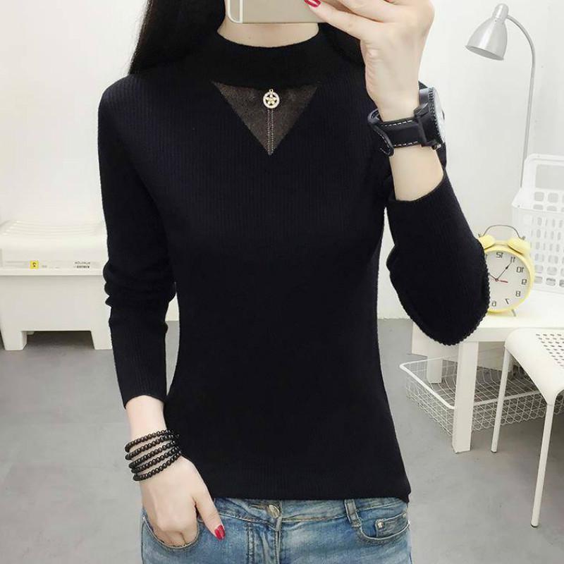 Pofulove Women Half Turtleneck Sweater Bottoming Shirt Long Sleeve Autumn Winter Pullover Slim Tight