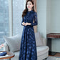POLO Collar Chiffon Dress Women's Long-sleeved Meat-covering Age-reducing Slim Temperament Mid-length Skirt Solid Color Printed Shirt Dress
