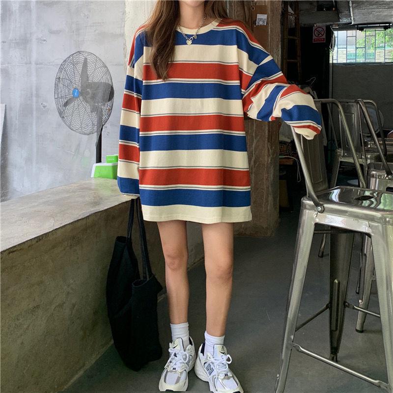 Striped T-Shirt Casual Autumn Ladies Loose Tee Female Women Long Sleeve Pullover