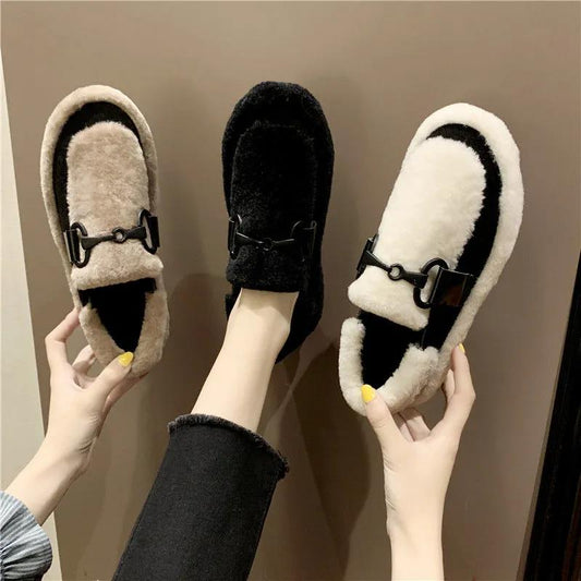 Women's Winter All-match Plus Velvet Warm and Comfortable Cotton Shoes Casual Flat Shoes