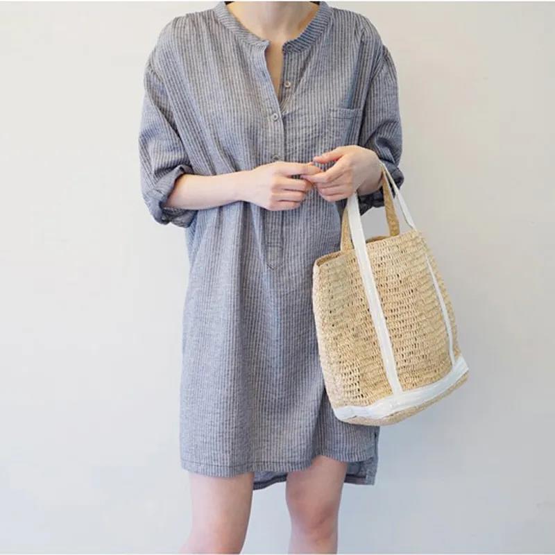Ethnic Fashion Women's Five-point Sleeve Pure Color Short Dress Summer Casual Shirt Top Without Pockets