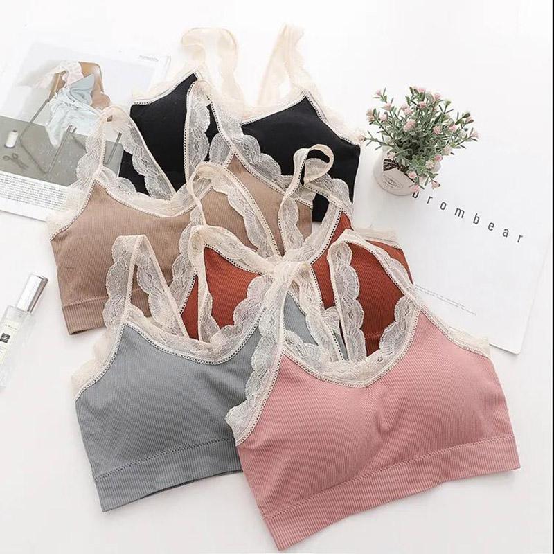Lace Shoulder Straps Wrap Chest Tube Top with Chest Pad Anti-glare Beautiful Back No Steel Ring Sling Small Vest Bra