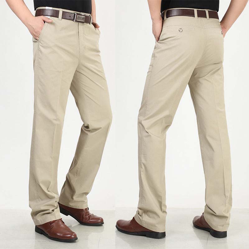 100% Cotton Summer Thin Section Middle-aged Men's Loose Straight Casual Trousers High Waist