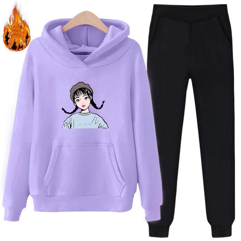 Sports Suit Unisex Warm Long-sleeved Casual Plus Fleece Hooded Hoodie Suit Loose Casual Two-piece Comfortable and Breathable