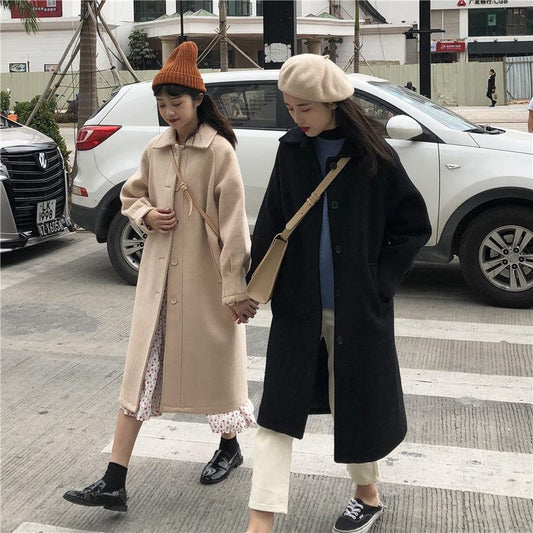 Winter Long Woolen Coat Women's Korean Style All-match Student Woolen Coat