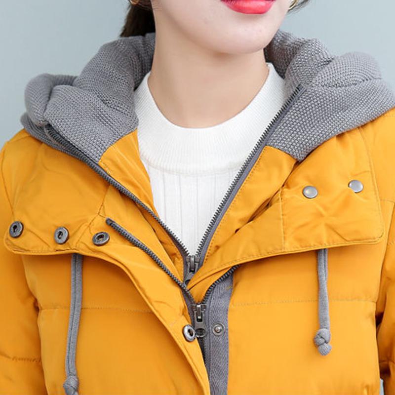 Mid-length White Duck Down Jacket Women Fashion Self-cultivation Knit Hat Fake Two-piece Winter Jacket