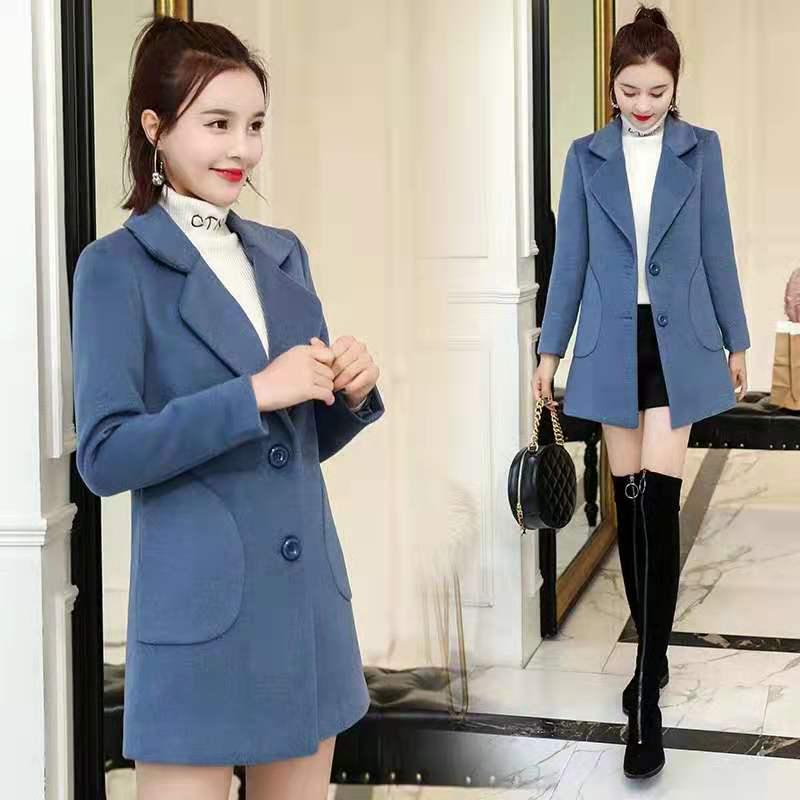 Women Coat Ladies Casual Wool & Blend Solid Color Turn-down Collar Warm Top Mujer Streetwear Outwear